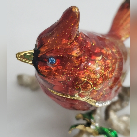 Cardinal Rhinestone and Enamel Hinged Trinket Box - Picture 7 of 10